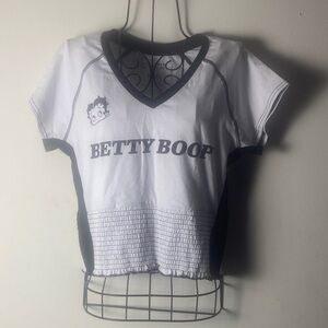 Betty Boop Women's V-Neck Short Sleeve Top - White and Black